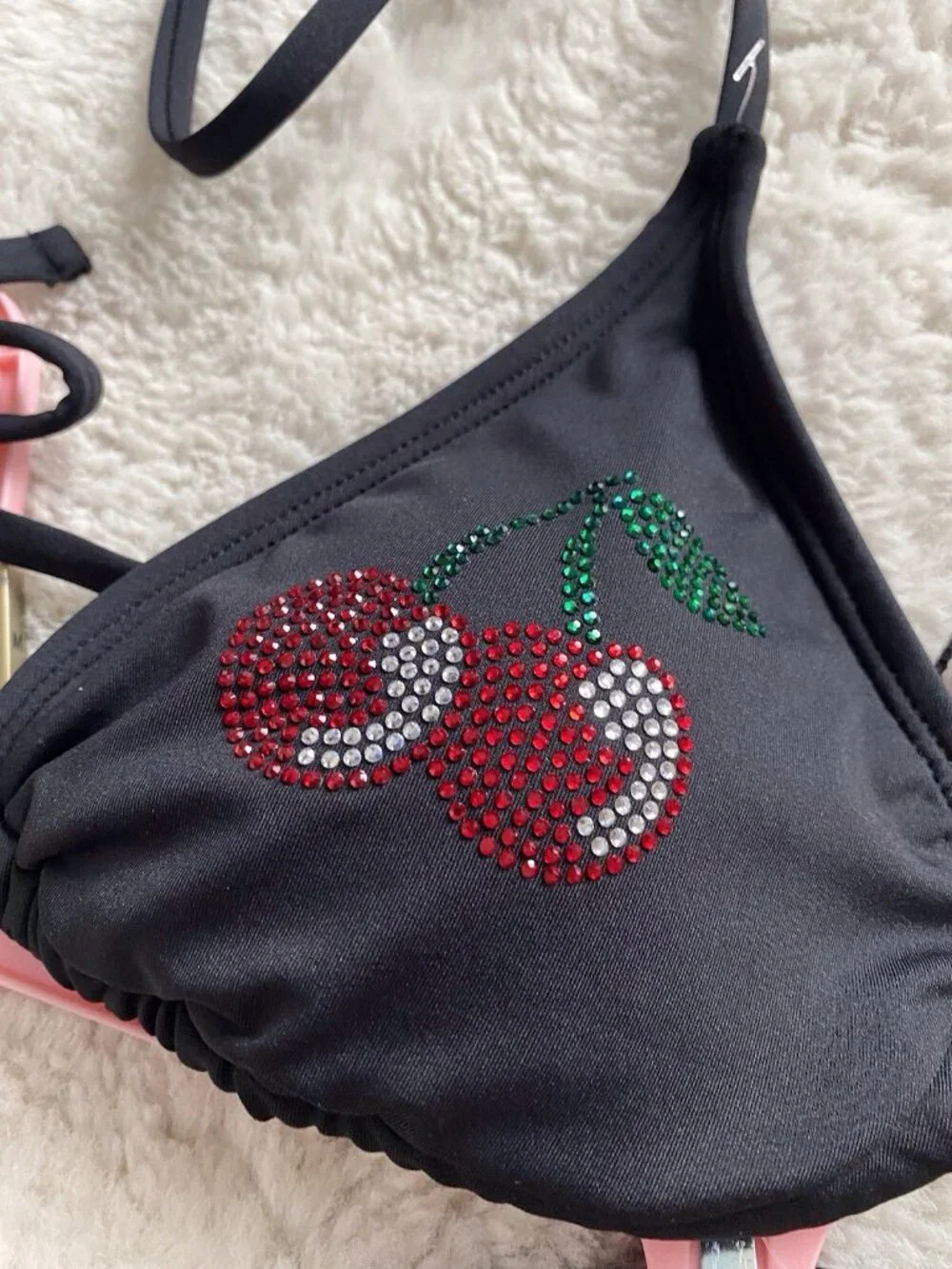 Juicy‎ Couture Cherry Rhinestone Bikini Set Ladies Women’s Sz M Black Bling NEW